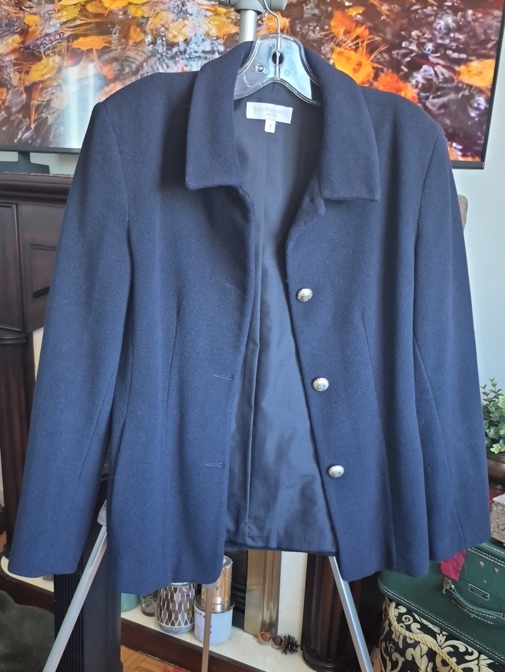 San Francisco Collection Classic Women's Navy Wool Linen Pea Coat